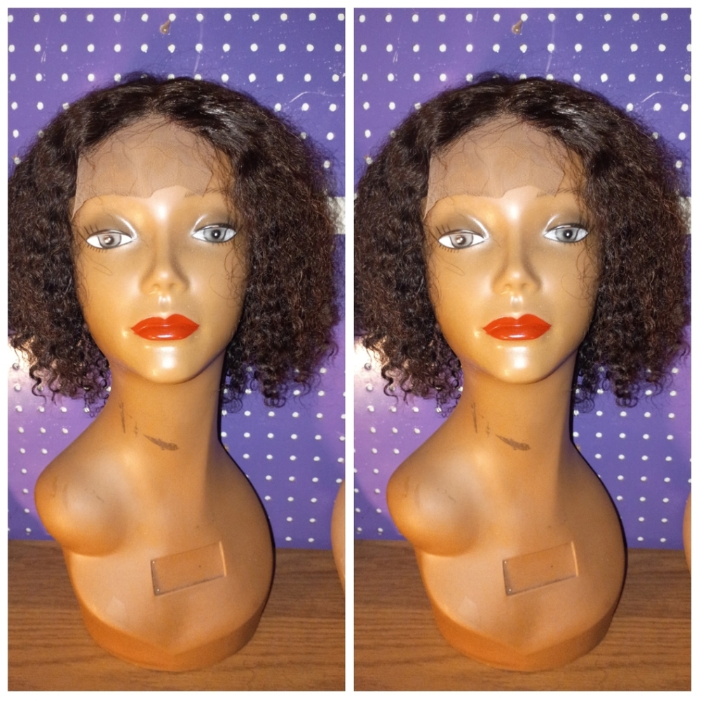 10" Bohemian Virgin Kinky Curly Jheri Curl Glueless Lace Human Hair Wig
